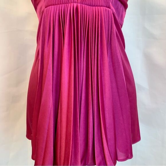 Bcbgmaxazria hot fuchsia pink satin effect pleated ruched halter top blouse Sz M - Picture 4 of 11